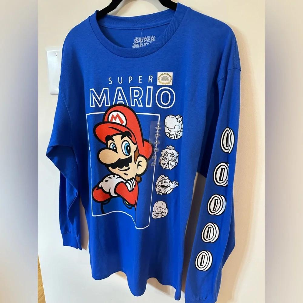 Super Mario Boys Blue Long Sleeve Tshirt NWT Size XL